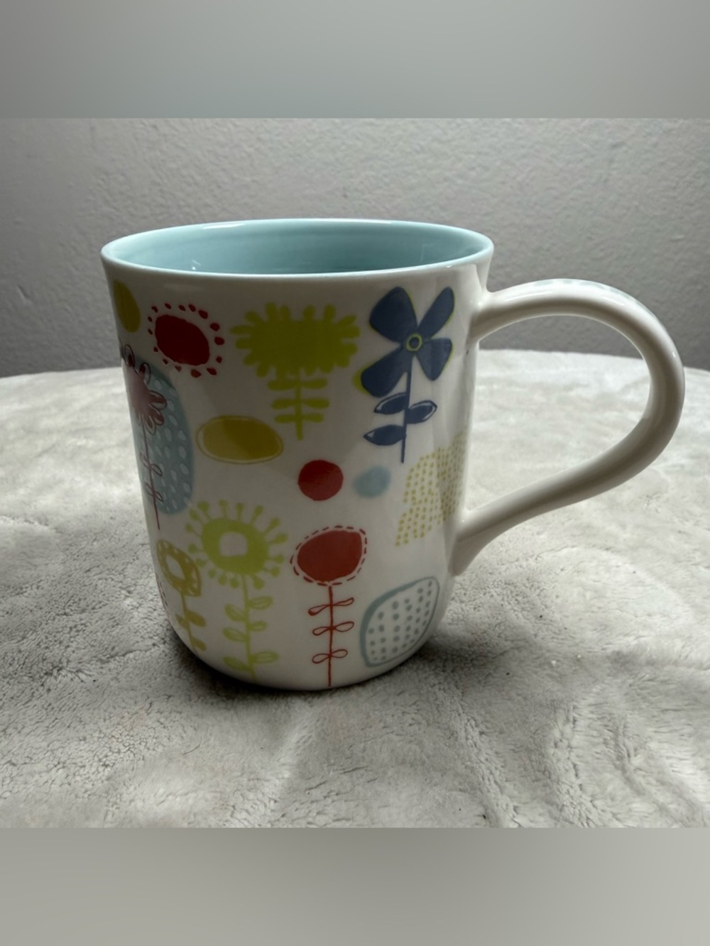 Starbucks White hand paint  Floral Motif Mug with Light Blue Interior